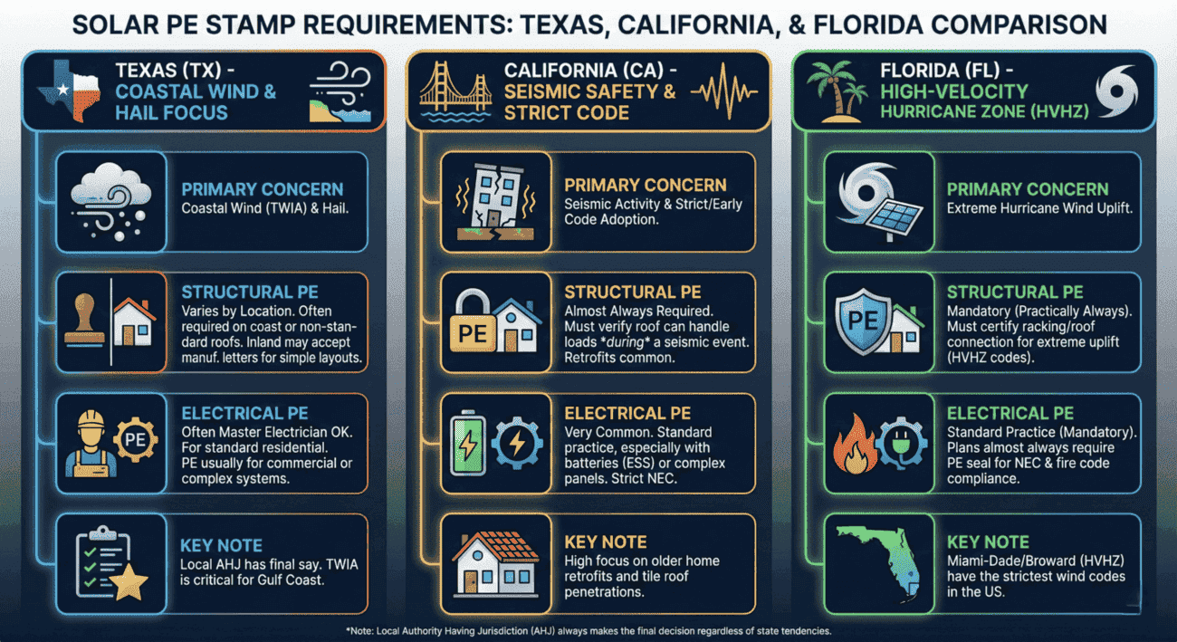 Solar PE Stamp Requirements For Texas, California, And Florida