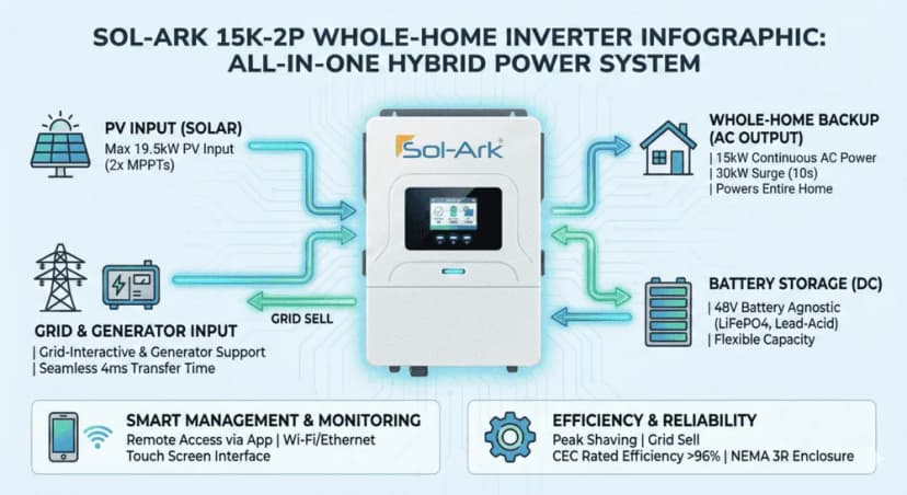 Sol Ark Icon Sol-Ark 15K-2P Review: Whole Home Backup Specs And Features