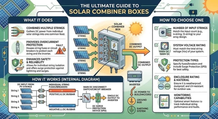 Combiner Box In Solar System Solar Combiner Box: Function, Wiring & Selection Guide