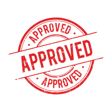 Red grunge-style circular stamp with the word 'APPROVED' repeated three times.