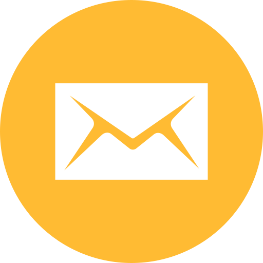 White envelope icon centered on an orange circular background representing email or messaging